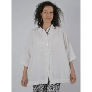 Bryn Walker White Gordon Shirt Oversized 3/4 Sleeve Button-Up Top Size XS USA